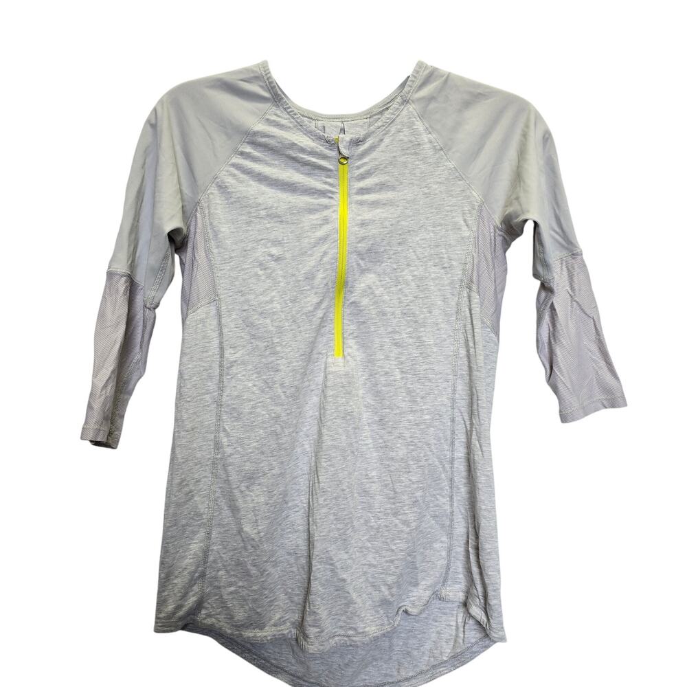 Lululemon Spin City 3/4 Sleeve Top Womens XXS Very Soft Gray Yellow